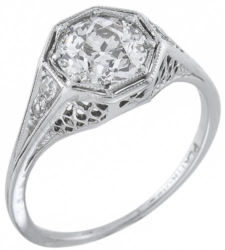 Edwardian 1.14ct  Old European Cut Diamond Platinum Engagement Ring