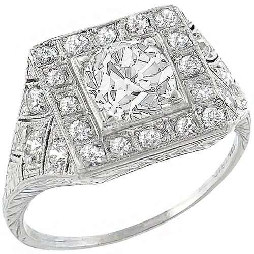 Art Deco GIA Certfified 1.24ct Old Mine Mine Diamond Platinum Engagement Ring
