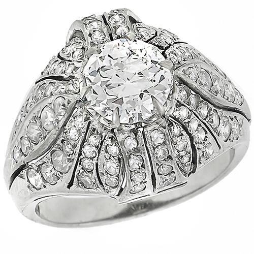 Art Deco GIA Certified Round Brilliant  Center Diamond  2.50ct Single Cut  Diamond 14k White Gold Ring