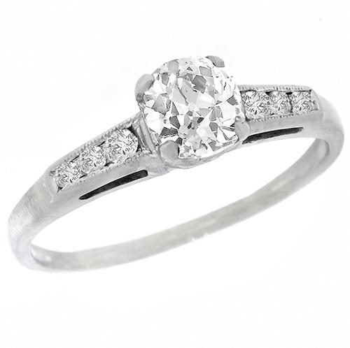 1920s GIA Certified 0.79ct Old Mine Cut Diamond 18k White Gold Engagement Ring 