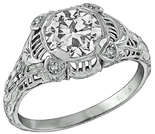 Edwardian Old Mine Cut Diamond 18k White Gold Engagement Ring