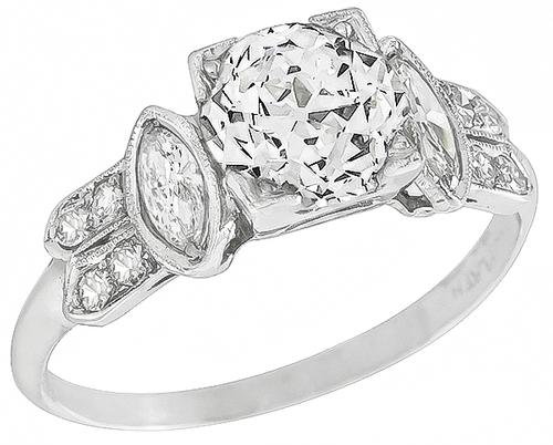 Art Deco Old European Cut Diamond Platinum Engagement Ring