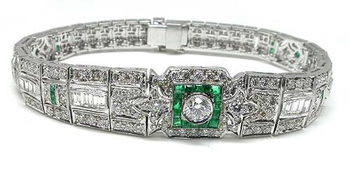 Emerald & Diamond Tennis S Link Bracelet 14k White Gold 4ct - NG5323