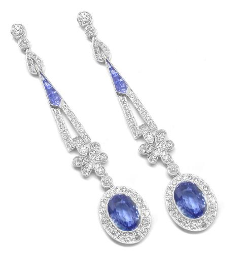 Art Deco Style 18k White Gold Sapphire and Diamond Earrings