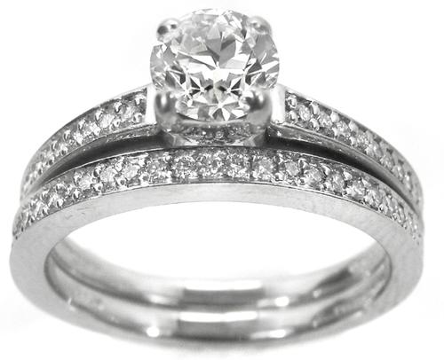 Art Carved 0.68ct Round Brilliant Diamond   Engagement Ring & Diamond Wedding Band Set