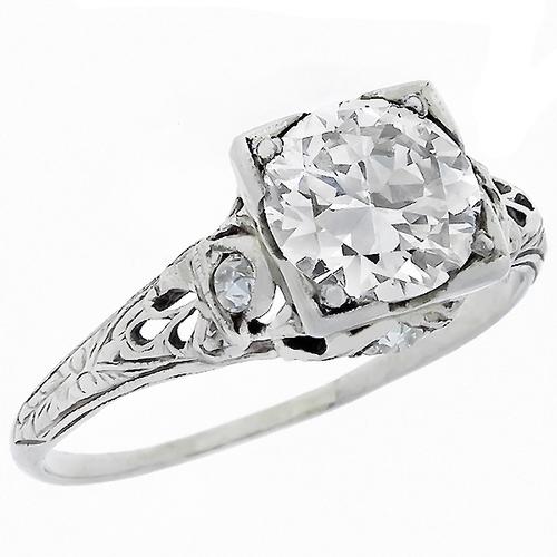Antique GIA Certified Round Brilliant Cut Diamond Platinum Engagement Ring 