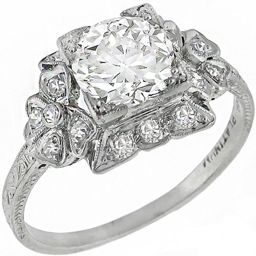 Antique 1.43ct Old European Cut Diamond Platinum Engagement Ring 