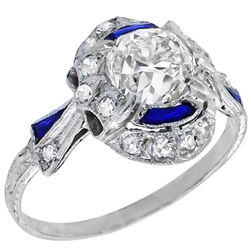 Antique 1.52ct GIA Certified Cushion Cut Diamond Sapphire Platinum Engagement Ring