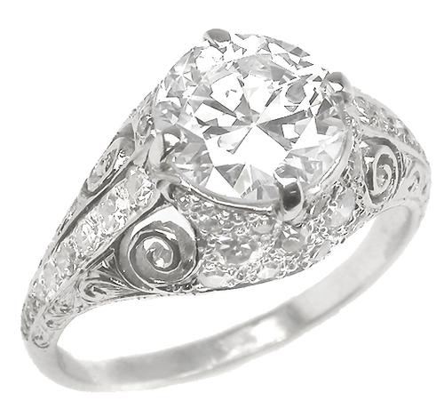 Antique PLAT. Engagement Ring GIA Certified Diamond 1.78ct.