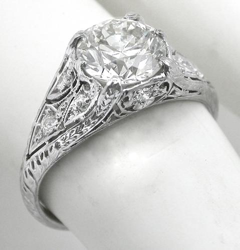 Antique GIA Certified 1.52ct Diamond Platinum Engagement Ring