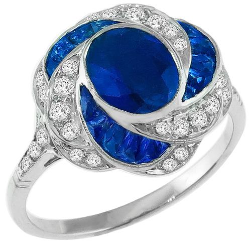 Antique Style 2.00cttw  Sapphire 0.40ct Diamond  Gold Ring
