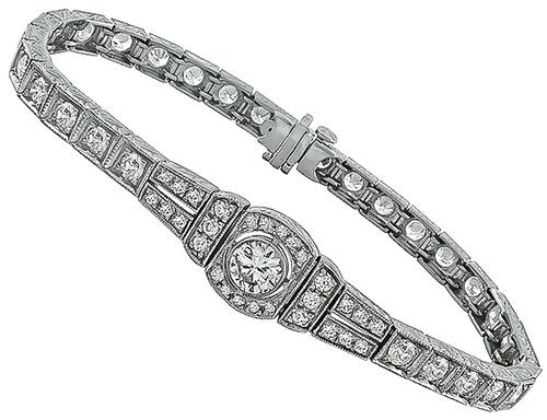 Antique  Style 4.64ct Round Cut Diamond Platinum  Bracelet