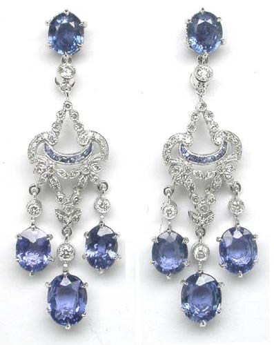 Oval Cut Sapphire Round Cut Diamond 18k White Gold Earrings