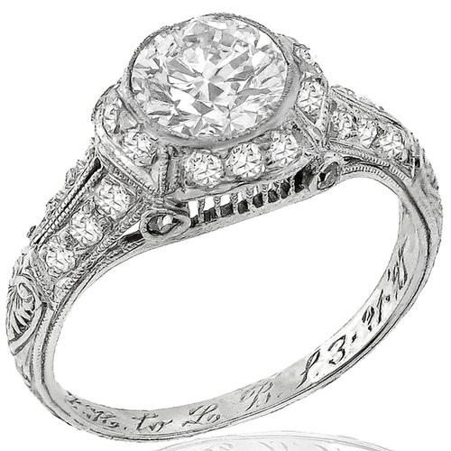 Art Deco GIA 0.89ct Diamond Engagement Ring