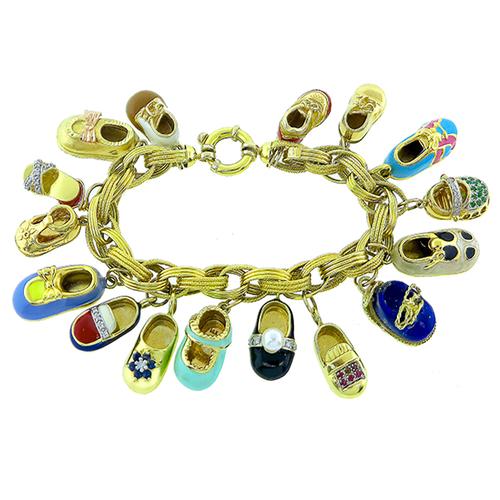18K Yellow Gold Baby Shoes Charm Bracelet