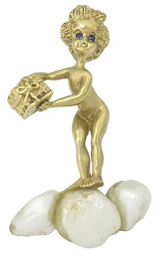 Pearl 14k Yellow Gold Cupid Pin