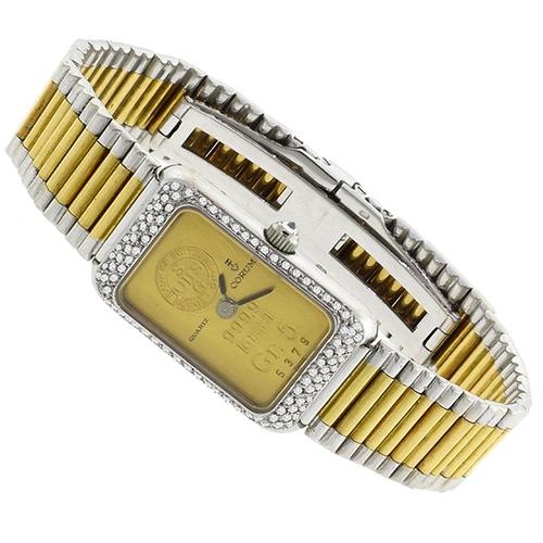 Estate Corum 5 Gram 18k Yellow Gold Bar 0.50ct Diamond Watch
