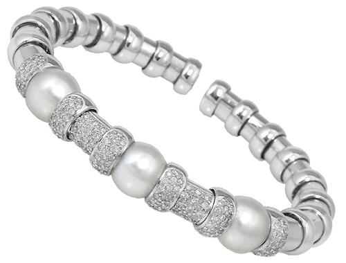 2.10ct Diamond Pearl 18k White Gold Bangle