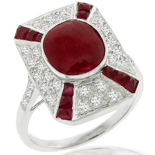 Estate 18K Yellow Gold Oval Cabochon Ruby Ring