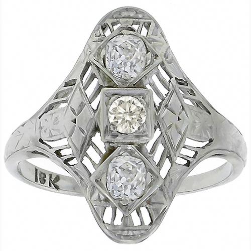 Edwardian 0.60ct Round & Old Mine  Diamond 18k White Gold Ring