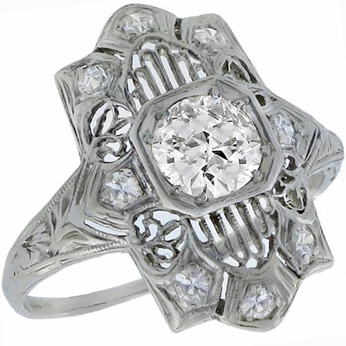 Antique 0.75ct Old Mine Cut Diamond Platinum Ring 