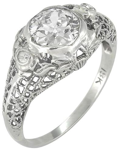Antique 0.88ct Old European Cut Diamond 18k White Gold Engagement Ring