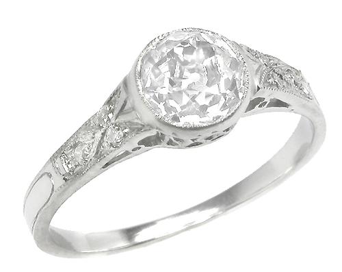 Antique Diamond Platinum Engagement Ring Gia Cert. 1.05ct.
