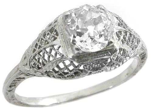 Antique 1.15ct Diamond 18k White Gold Engagement Ring