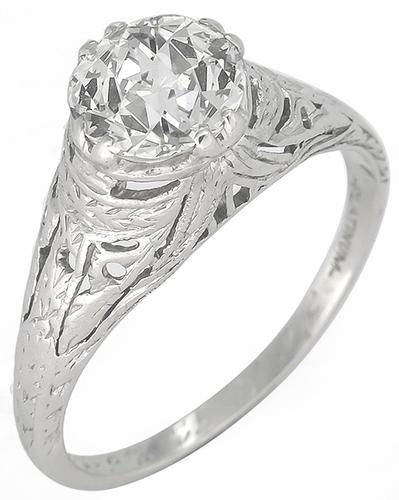 GIA Certified 1.23ct Old European Brilliant Cut Diamond Platinum Engagement Ring