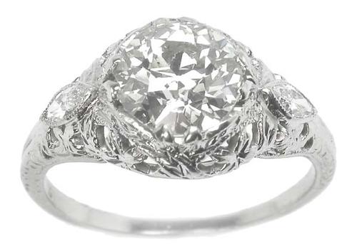 Antique 1.37ct Old Mine Diamond 18k White Gold Engagement Ring 