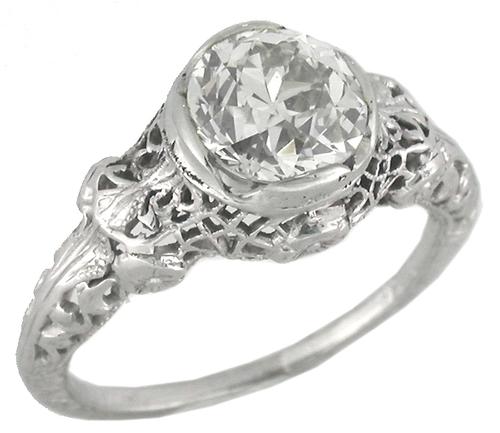 Antique 1.49ct Old Mine Cut Diamond 18k White Gold Engagement Ring