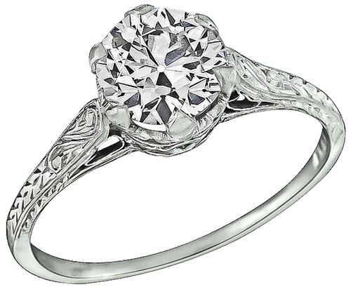 Vintage Old Mine Cut Diamond Platinum Engagement Ring