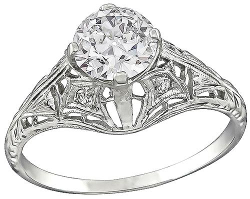 Vintage Old Mine Cut Diamond Platinum Engagement Ring