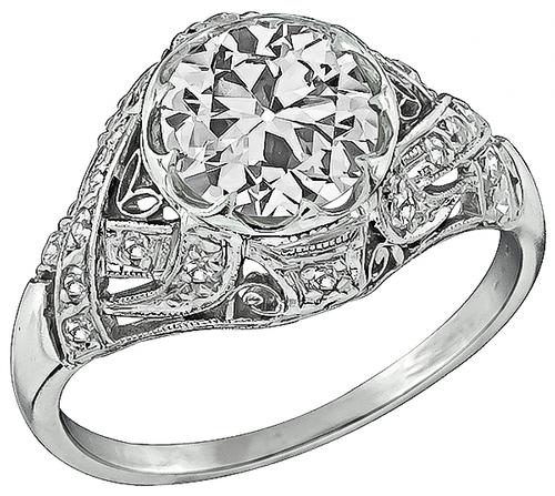Antique GIA Certified 1.92ct Diamond Platinum Engagement Ring
