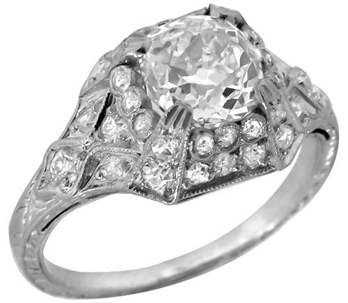 Antique  1.21ct Old Mine Cut Diamond Platinum Engagement Ring