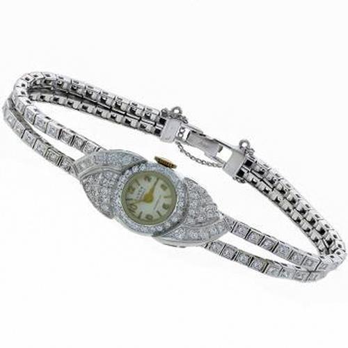 Eloga 17 Jewels Incabloc 4.00ct Round  Diamond 14k White Gold Watch
