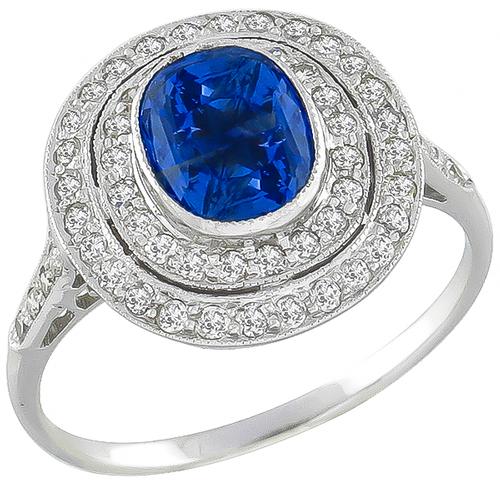 Estate 0.51ct  Oval Cut Sapphire  0.44ct  Round Cut Diamond 18k White Gold Ring