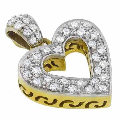 Vintage 0.55ct Round Cut Diamond 18k Yellow and White Gold Heart Pendant 