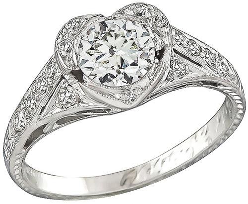 Old Mine Cut Diamond Platinum Engagement Ring