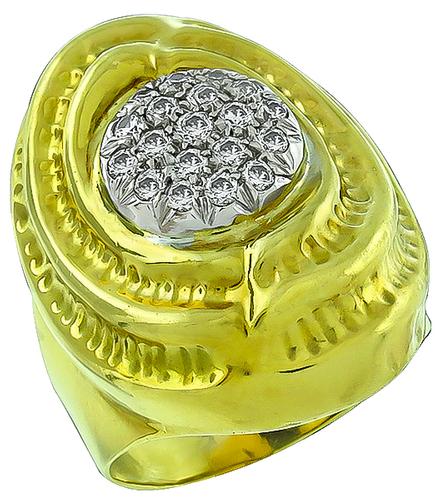 Round Cut Diamond 18k Yellow and White Gold Ring