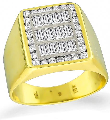 Baguette and Round Cut Diamond 18k Gold Ring
