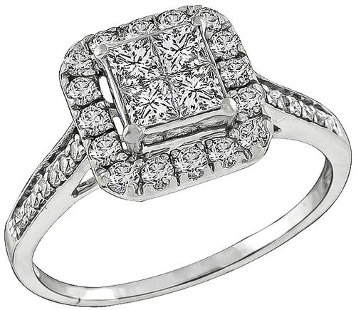 Princess and Round Cut Diamond 14k White Gold Ring