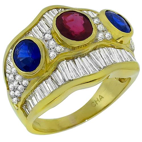 1.00ct Ruby 1.50ct Sapphire 2.50ct Diamond Gold Ring 