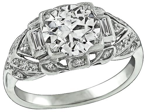 Old Mine Cut Diamond Platinum Engagement Ring