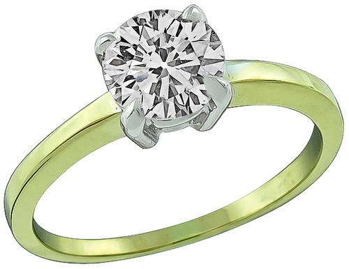 Old Mine Cut Diamond 18k Yellow and White Gold Solitaire Engagement Ring