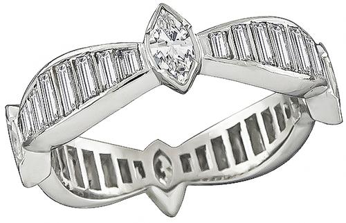 Marquise and Baguette Cut Diamond Platinum Eternity Wedding Band