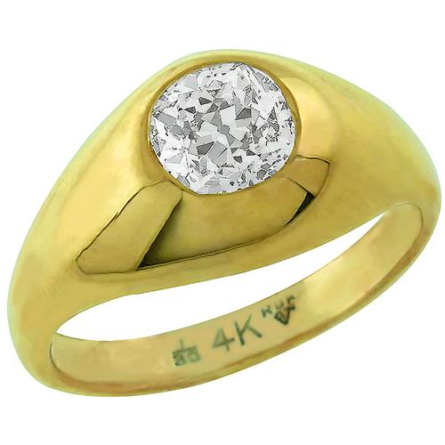Antique 1.25ct Old Mine Cut Diamond 14k Yellow Gold Gypsy Men's Ring 