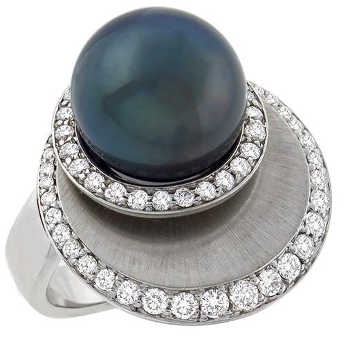 South Sea Pearl 1.40ct  Diamond  Gold Ring 