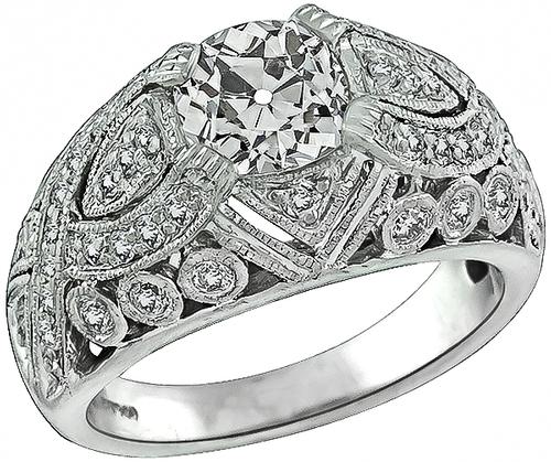 Old Mine Cut Diamond Platinum Ring