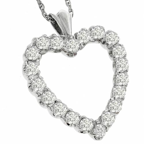 1.40ct Round Cut  Diamond 14k White Gold Heart Necklace